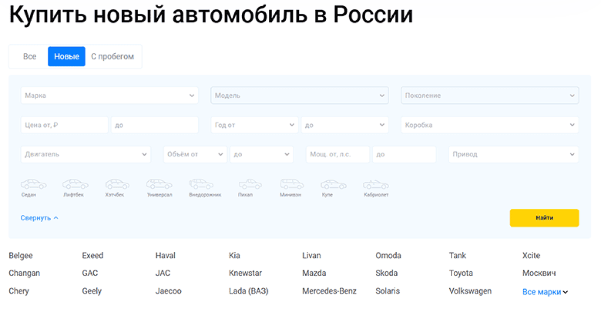 поиск нового авто на автокод объявлениях