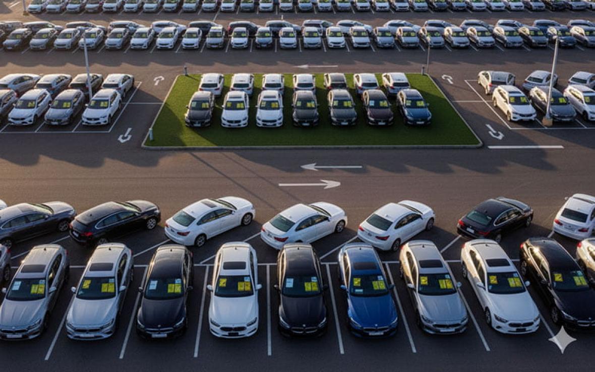 автомобили стоят на парковке на продажу
