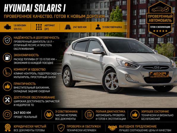 Hyundai Solaris I с пробегом 2014 года, цена 600 000 рублей, 247800 км, хэтчбек, Автокод Объявления